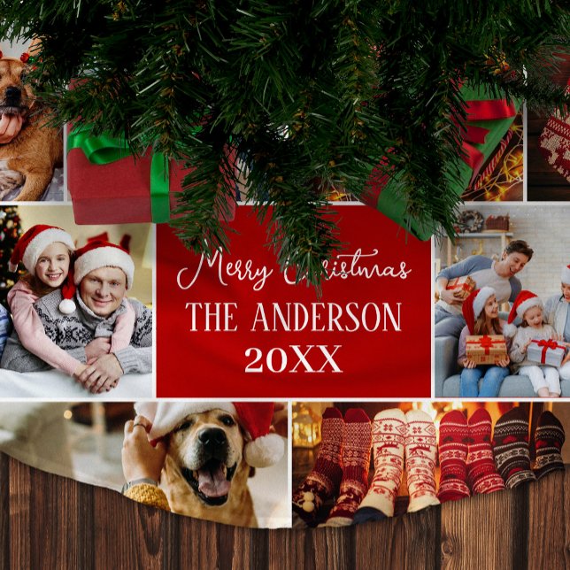 Personalize Family Photo Name Merry Christmas Brushed Polyester Tree Skirt (Creator Uploaded)