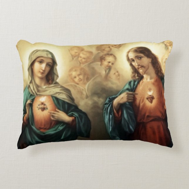 Personalize Family Pillow Sacred Immaculate Hearts (Front)