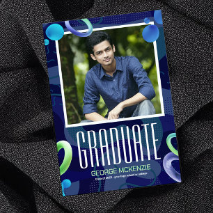Personalize fancy blue graduation announcement