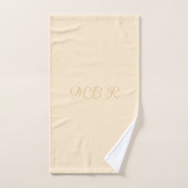 Personalize Fancy Gold Monogram, Cream Bath Towel Set (Hand Towel)