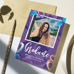 Personalize fancy purple graduation announcement