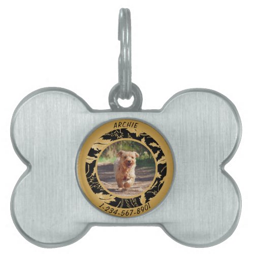 Personalize Faux Gold Leaf on Black Lost Small Dog Pet ID Tag