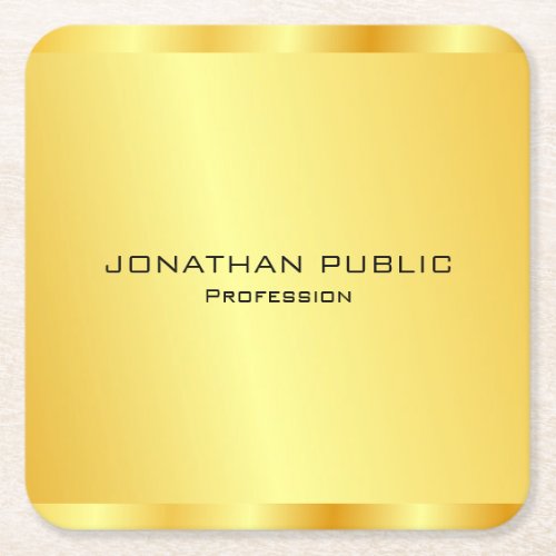 Personalize Faux Gold Modern Elegant Professional  Square Paper Coaster