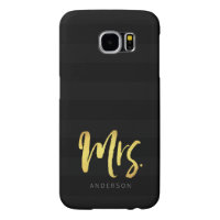 Personalize Faux Gold Mrs Preppy Black Stripes Samsung Galaxy S6 Case