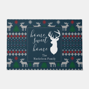 Personalize Faux Knitting Pattern Christmas Family Doormat