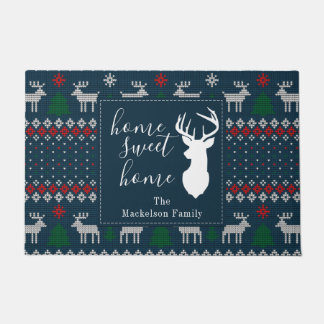 Personalize Faux Knitting Pattern Christmas Family Doormat