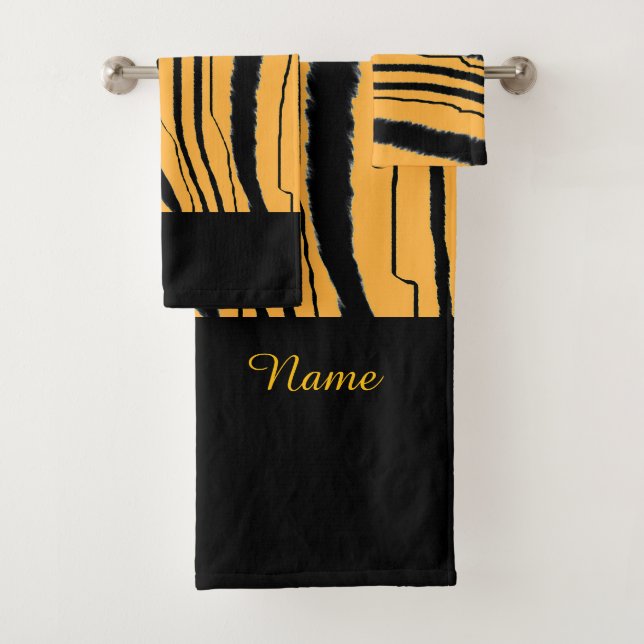 Personalize Faux Tiger Print Exotic  Bath Towel Set (Insitu)