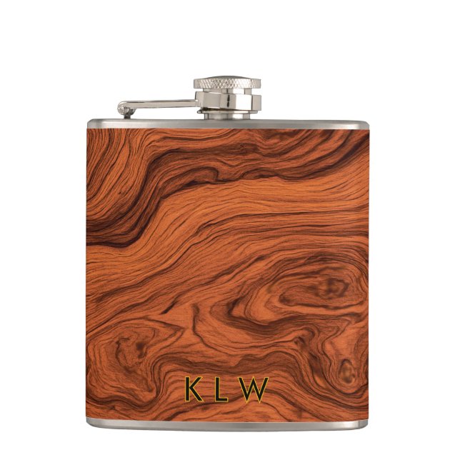 Personalize faux walnut wood flask (Front)
