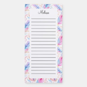 Personalize Feather Coquette Name Lined Magnetic Notepad