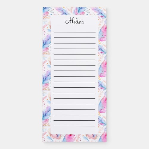 Personalize Feather Coquette Name Lined Magnetic Notepad