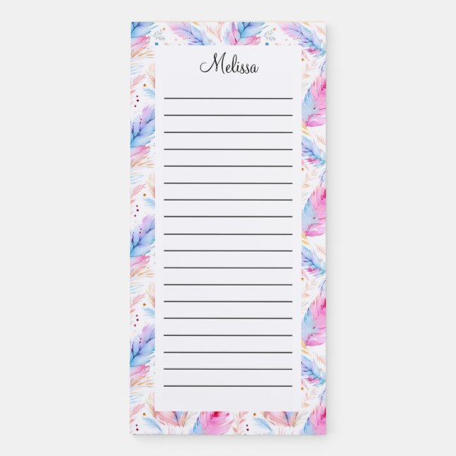 Personalize Feather Coquette Name Lined Magnetic Notepad (Front)