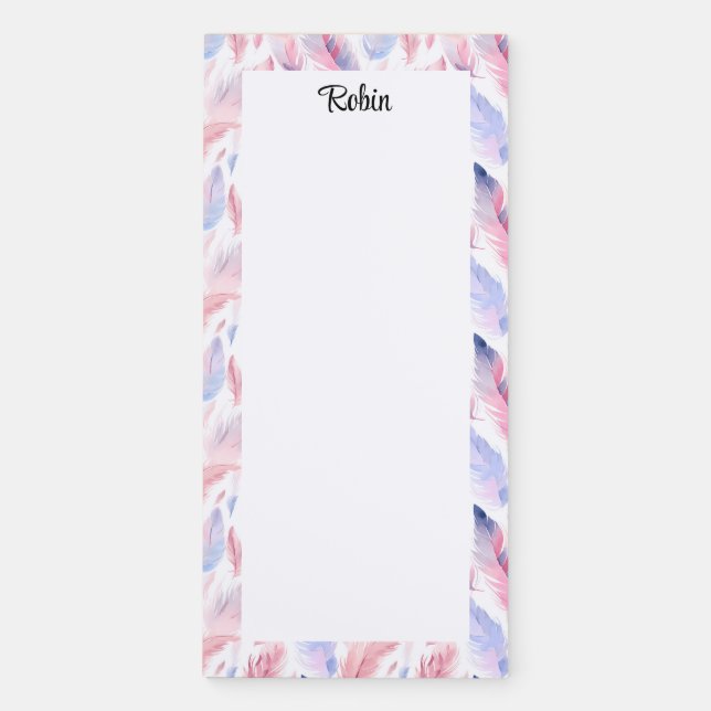 Personalize Feather Coquette Name Magnetic Notepad (Front)