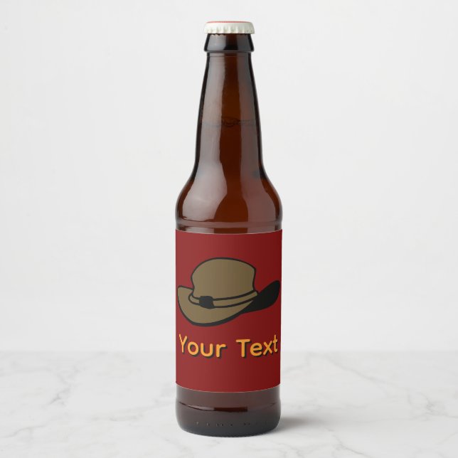 Personalize Fedora Hat Dk Red Beer Bottle Label (Front)