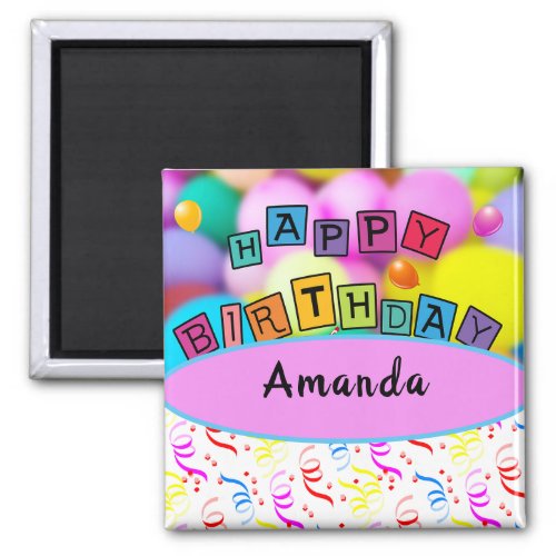 Personalize Festive Happy Birthday Fridge  Magnet