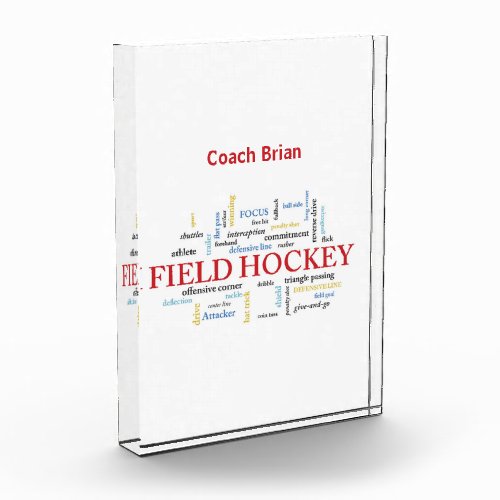 Personalize Field Hockey Coach Thank You in Words Acrylic Award