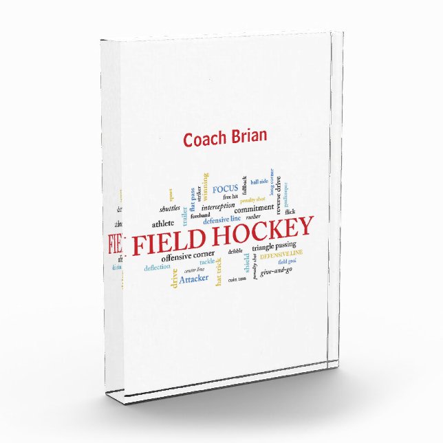 Personalize, Field Hockey Coach Thank You in Words Acrylic Award (Left)