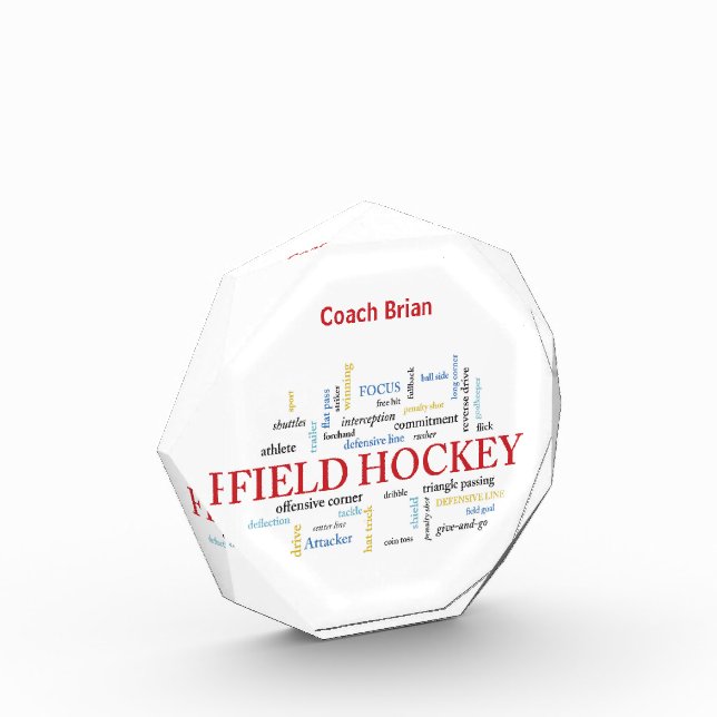 Personalize, Field Hockey Coach Thank You in Words Acrylic Award (Left)