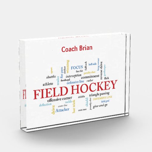 Personalize Field Hockey Coach Thank You in Words Acrylic Award