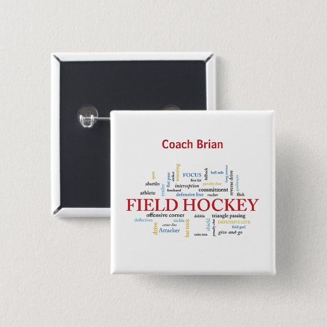 Personalize, Field Hockey Coach Thank You in Words Button (Front & Back)