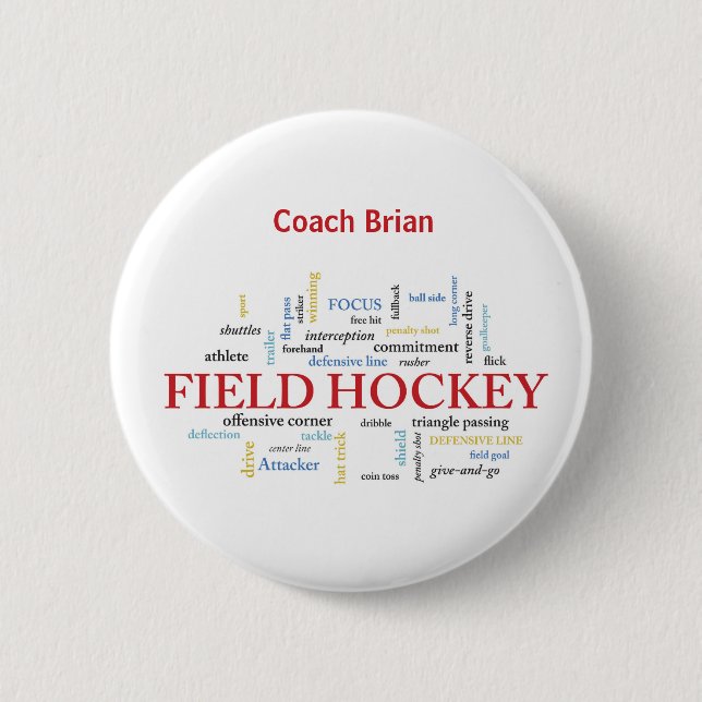 Personalize, Field Hockey Coach Thank You in Words Button (Front)