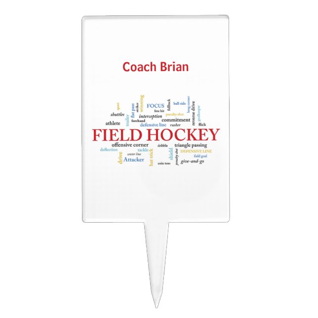 Personalize, Field Hockey Coach Thank You in Words Cake Topper (Front)