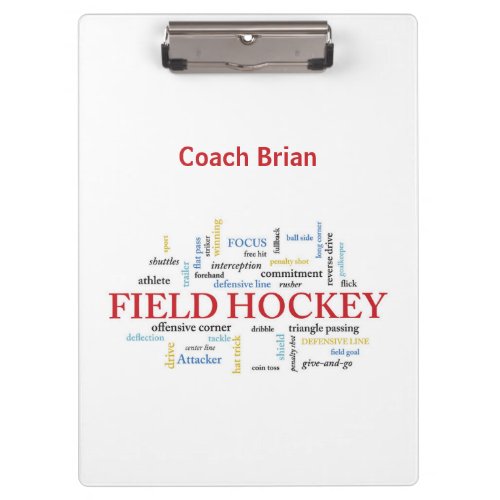 Personalize Field Hockey Coach Thank You in Words Clipboard