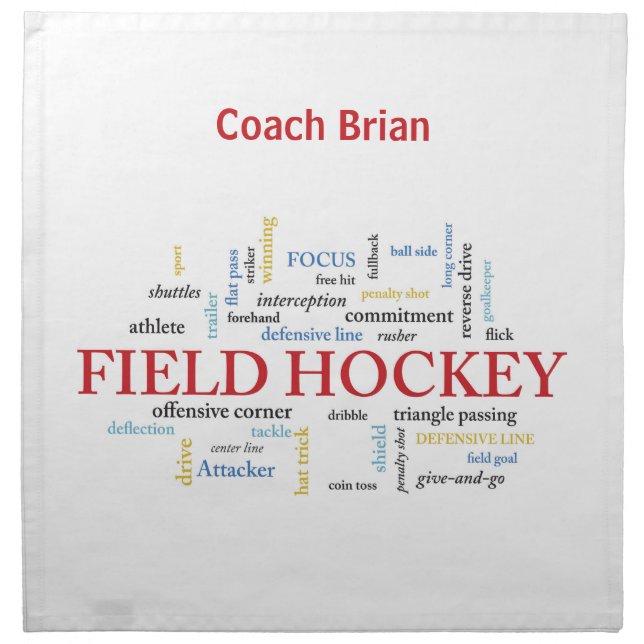 Personalize, Field Hockey Coach Thank You in Words Cloth Napkin (Front)