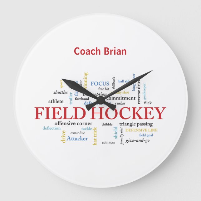 Personalize, Field Hockey Coach Thank You in Words Large Clock (Front)