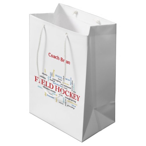 Personalize Field Hockey Coach Thank You in Words Medium Gift Bag