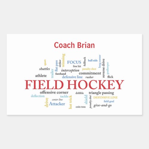 Personalize Field Hockey Coach Thank You in Words Rectangular Sticker