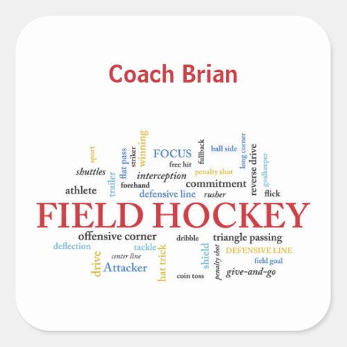 Personalize Field Hockey Coach Thank You in Words Square Sticker