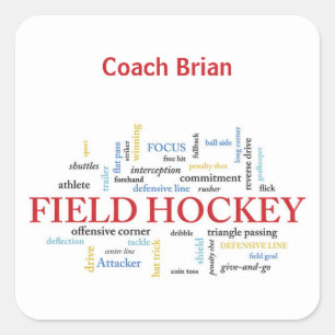 Personalize, Field Hockey Coach Thank You in Words Square Sticker