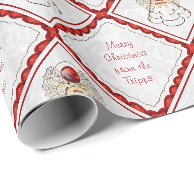 Personalize - Filigree Merry Christmas Angel Wrapping Paper (Roll Corner)