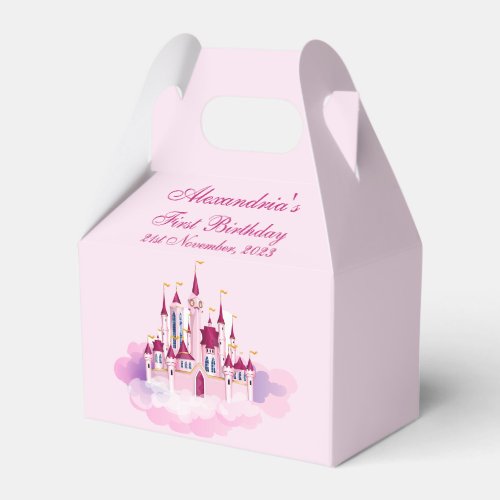 Personalize First Birthday Child Name Pink Castle Favor Boxes