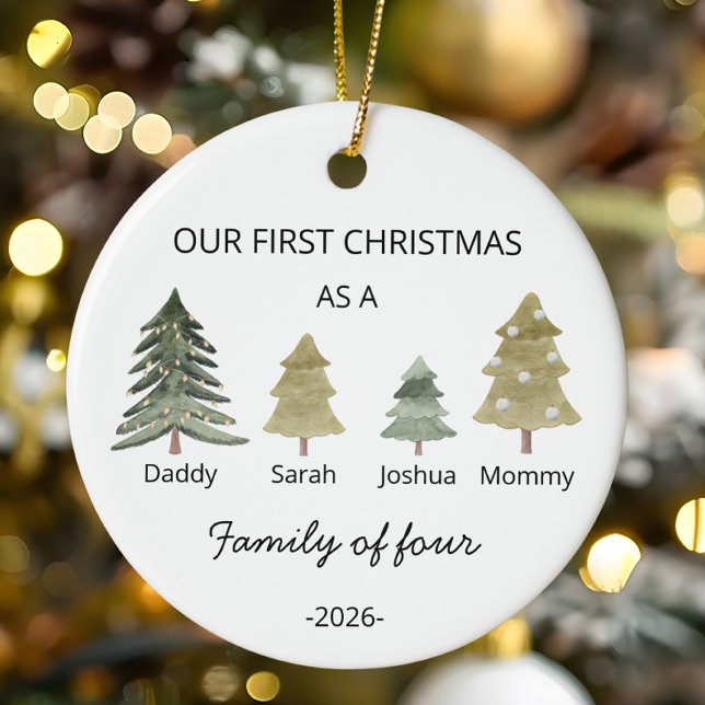 Personalize First Christmas as a Family of Four Ceramic Ornament (Creator Uploaded)