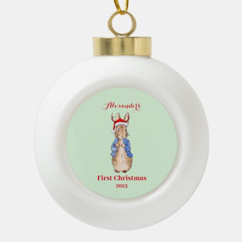 Personalize First Christmas Peter Christmas Hat  Ceramic Ball Christmas Ornament