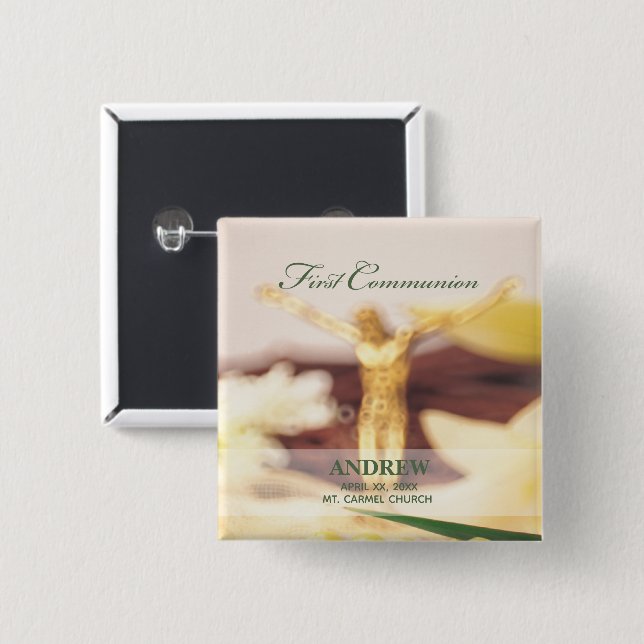Personalize, First Communion Congratulations Pinback Button (Front & Back)