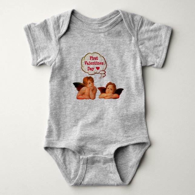 Personalize FIRST VALENTINES DAY Cherub Angel Baby Bodysuit (Front)