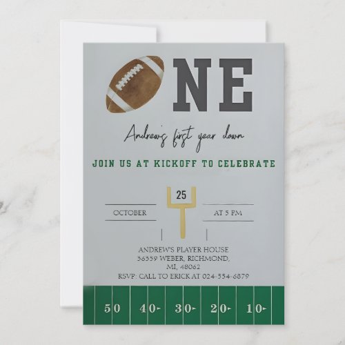 Personalize First Year Down American Football  Invitation