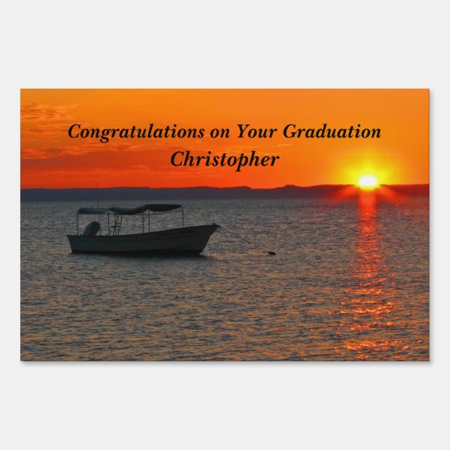 Personalize Fishing Boat Graduation, Retiremt Yard Sign (Front)