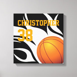 Personalize Flaming Basketball B/W Canvas Print