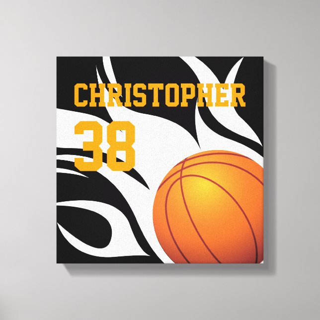 Personalize Flaming Basketball B/W Canvas Print (Front)