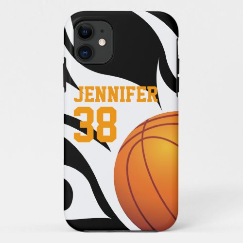 Personalize Flaming Basketball BW iPhone 11 Case