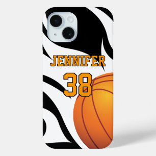 Personalize Flaming Basketball B/W iPhone 15 Case
