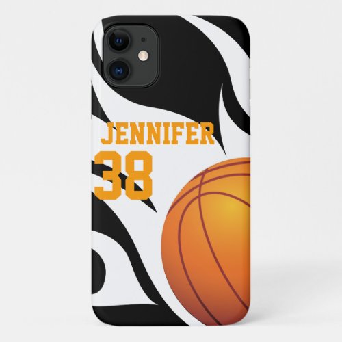 Personalize Flaming Basketball BW iPhone 11 Case