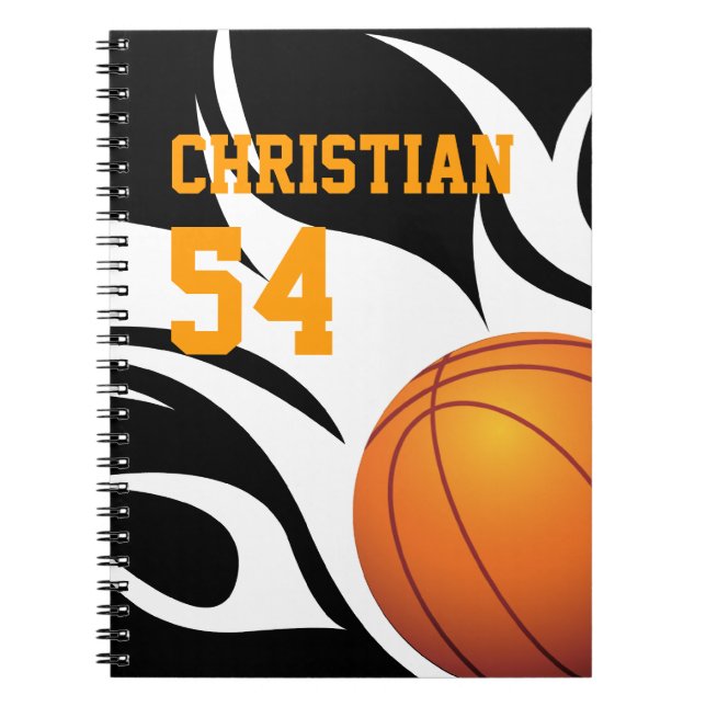 Personalize Flaming Basketball B/W Notebook (Front)