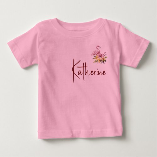 Personalize Flamingo with Tropical Flowers Aloha Baby T_Shirt