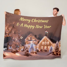 Personalize Fleece Blanket Outdoor Christmas Scene