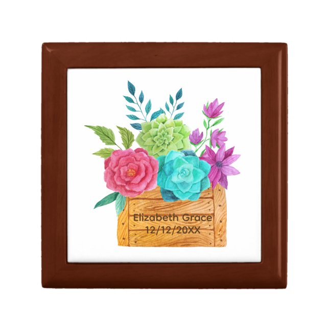Personalize Floral Basket Gift for her Bridesmaid Box (Front)