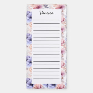 Personalize Floral Coquette Name Lined Magnetic Notepad
